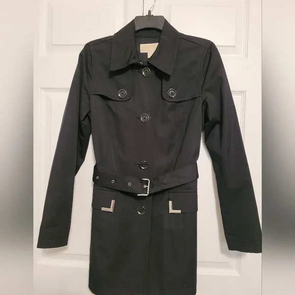 Michael Michael Kors Beverly Black Trench Coat. SZ M, EUC - Picture 3 of 6
